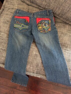 Dior 2003 Vintage Low-Mid Rise Straight-Leg Jeans with Embroidered Pockets